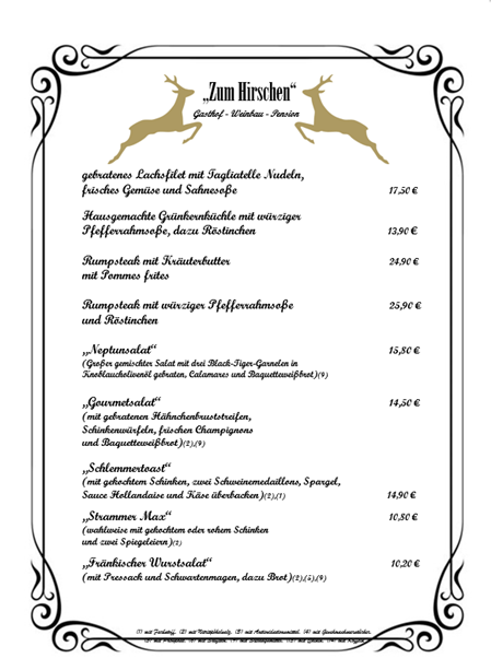 Freitagabend Speisekarte