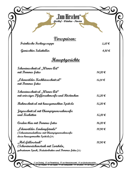 Freitagabend Speisekarte